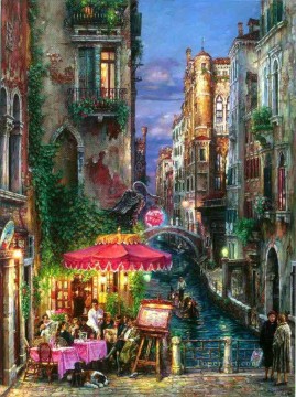 Paraguas Rojo Venecia Pinturas al óleo